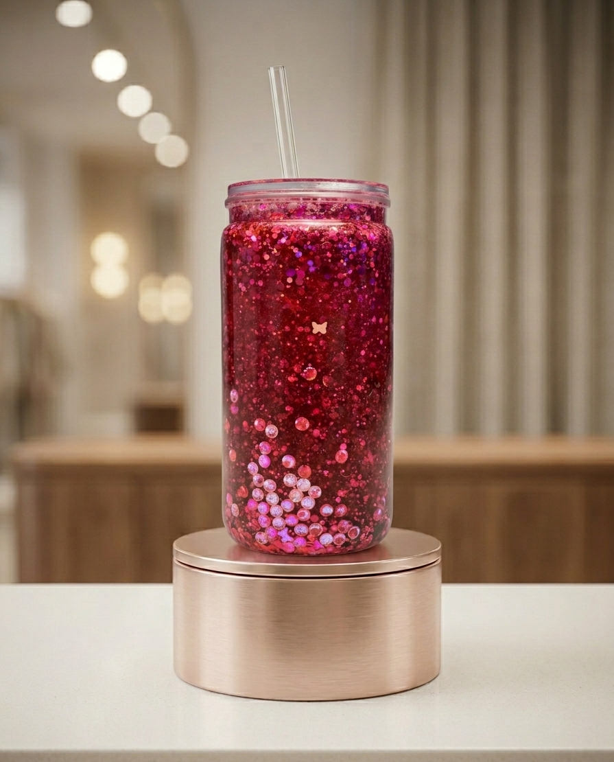 ❄️ Gobelet Snow Globe "Cocon d'Hiver" – Rose Étincelant