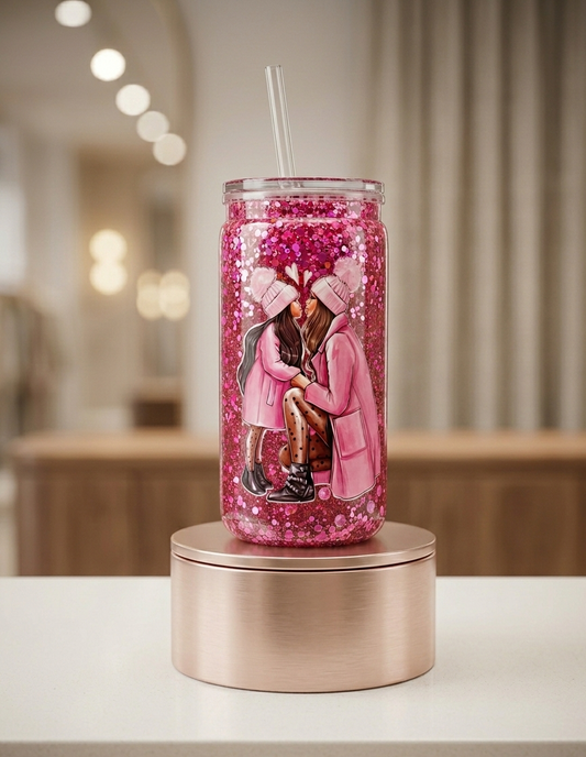 ❄️ Gobelet Snow Globe "Cocon d'Hiver" – Rose Étincelant